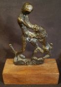 Antique Brass Figure Hercules & The Lion 4 Inches Tall