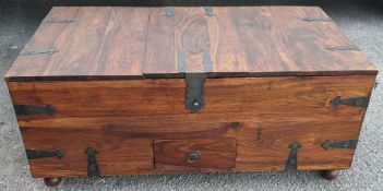 Large Rustic Iron Bound Solid Wood Coffee Table & Drinks Storage Unit