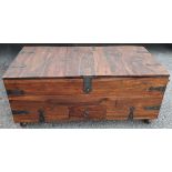 Large Rustic Iron Bound Solid Wood Coffee Table & Drinks Storage Unit