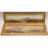 Antique Pair Small Landscape Watercolour Paintings Framed 11" by 3"