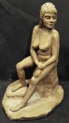 Vintage Art Terracotta Sculpture Sitting Female Nude