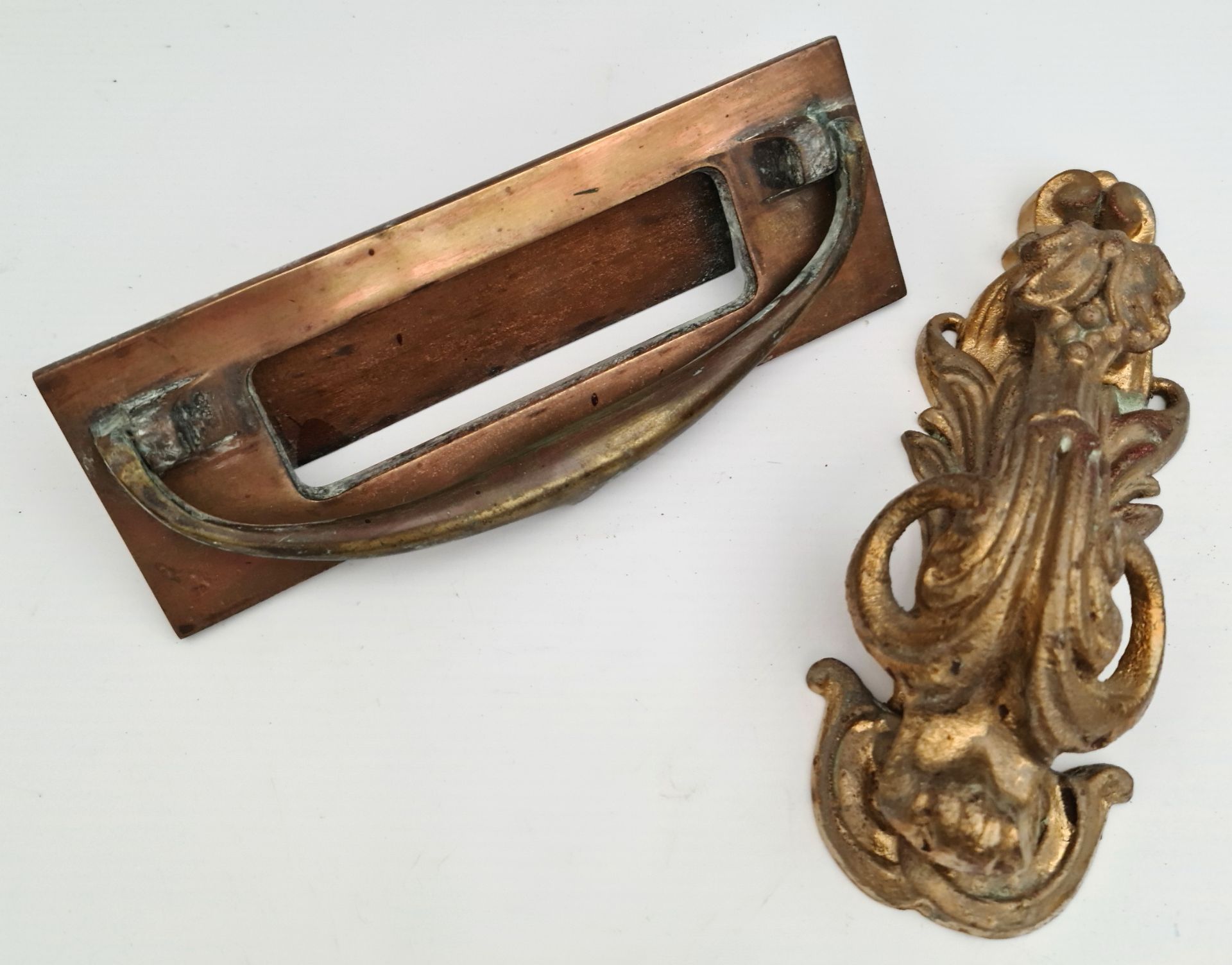 Antiques Early 20th Century Copper & Brass Letter Box and Door Knocker