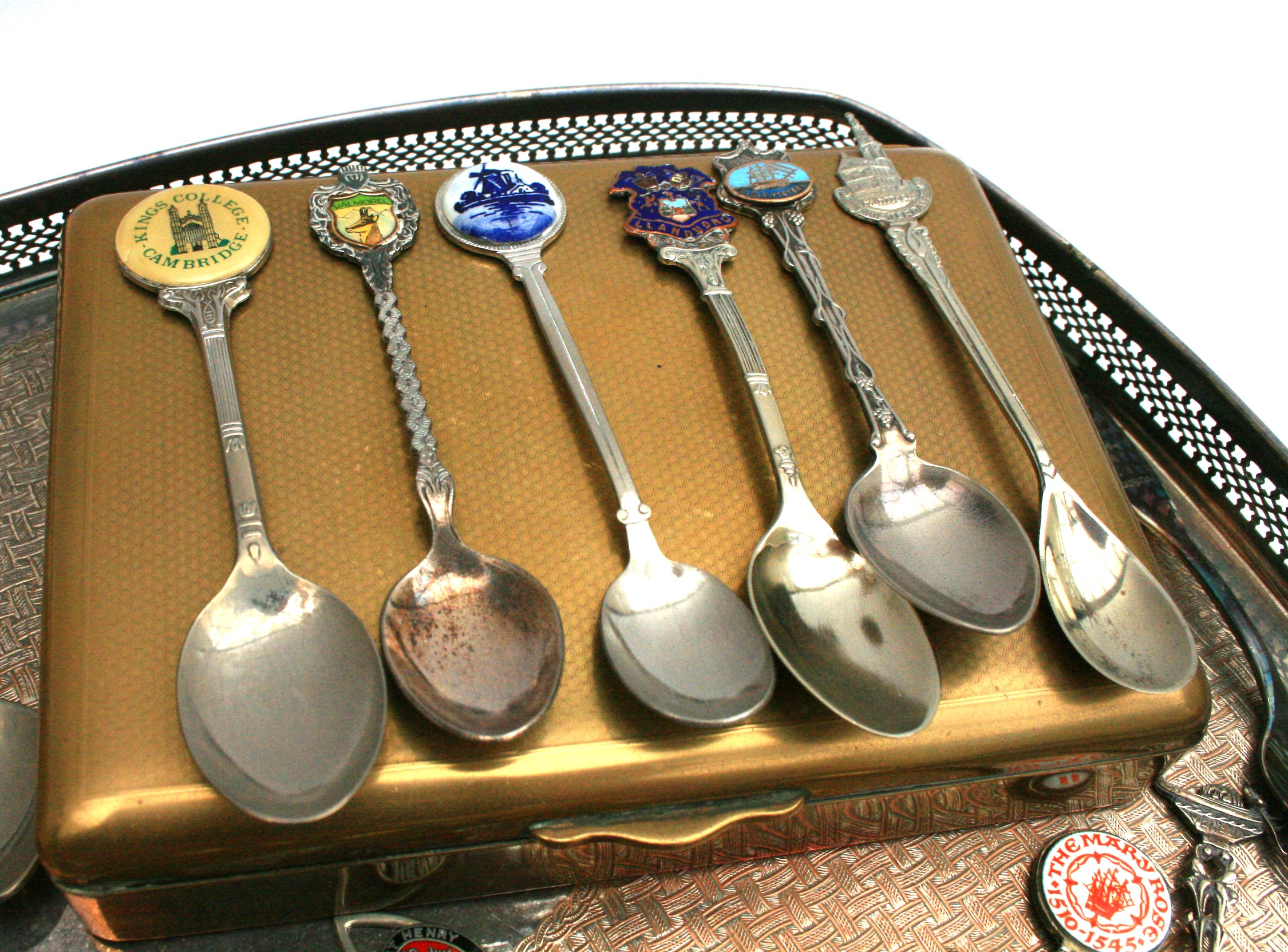 Vintage Silver Plated Galleried Tray Collectors Spoons etc. - Image 3 of 3