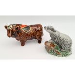Vintage Miniature Whisky Bottles Beswick Badger & a Bull