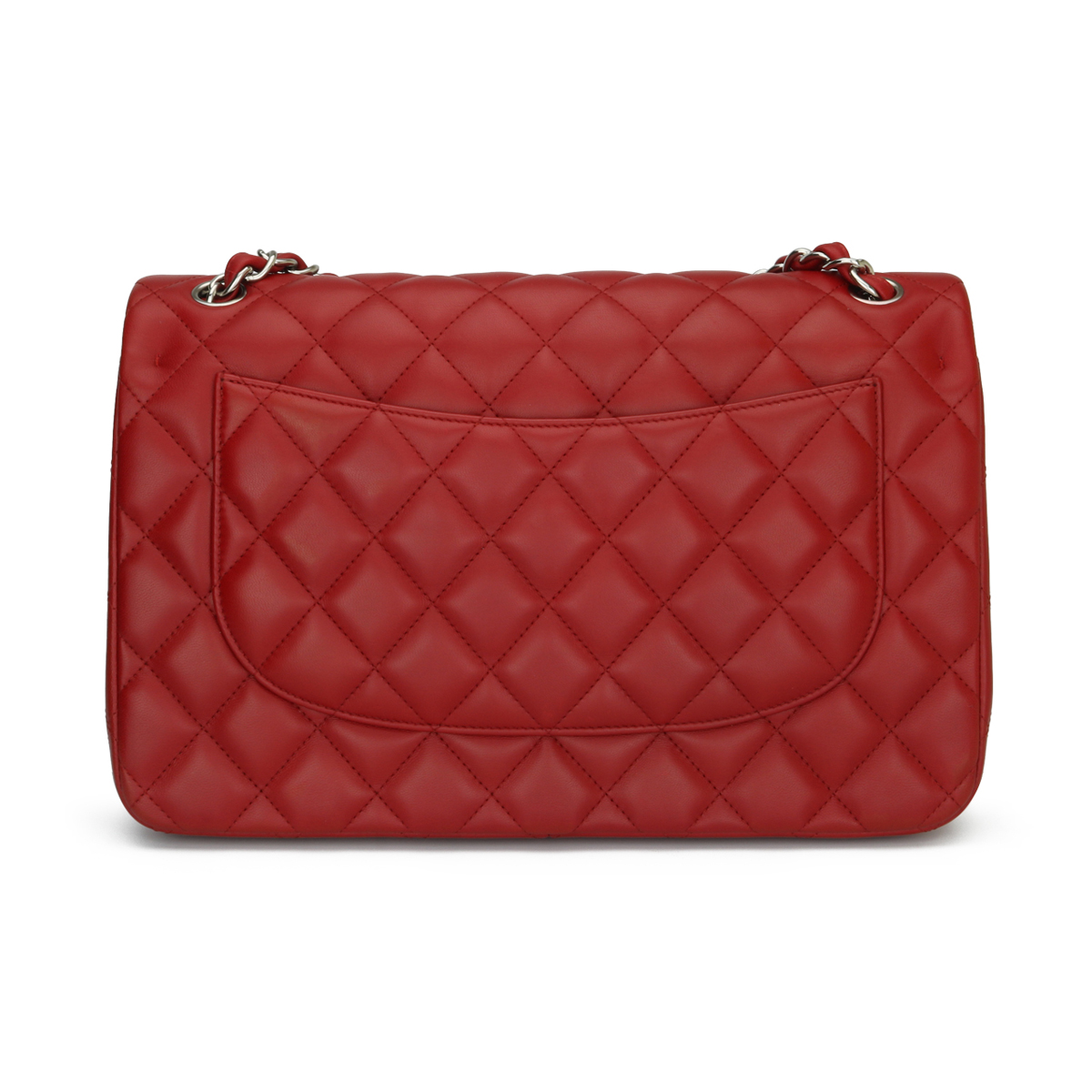 Chanel Double Flap Jumbo Red Lambskin Silver Hardware 2013 - Image 4 of 5