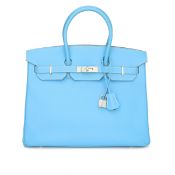 Hermes Birkin 35cm Candy Collection Blue Celeste & Mykonos Epsom Leather Palladium Hardware Stamp P