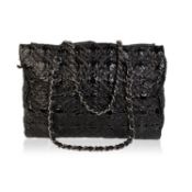 Chanel Black Flower Camellia Stitch Patent Leather Tote Shoulder Bag