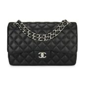 Chanel Double Flap Jumbo Black Lambskin Silver Hardware 2015