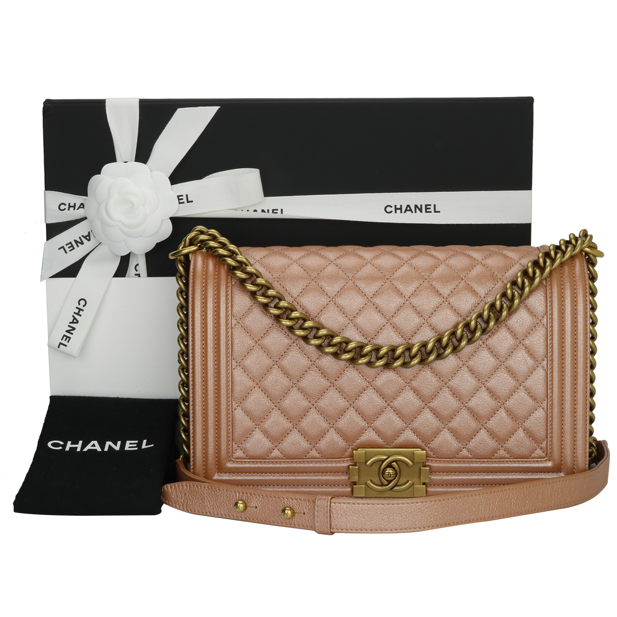 Chanel New Medium Boy Iridescent Rose Gold Calfskin Antique Gold Hardware 2015 - Image 2 of 5