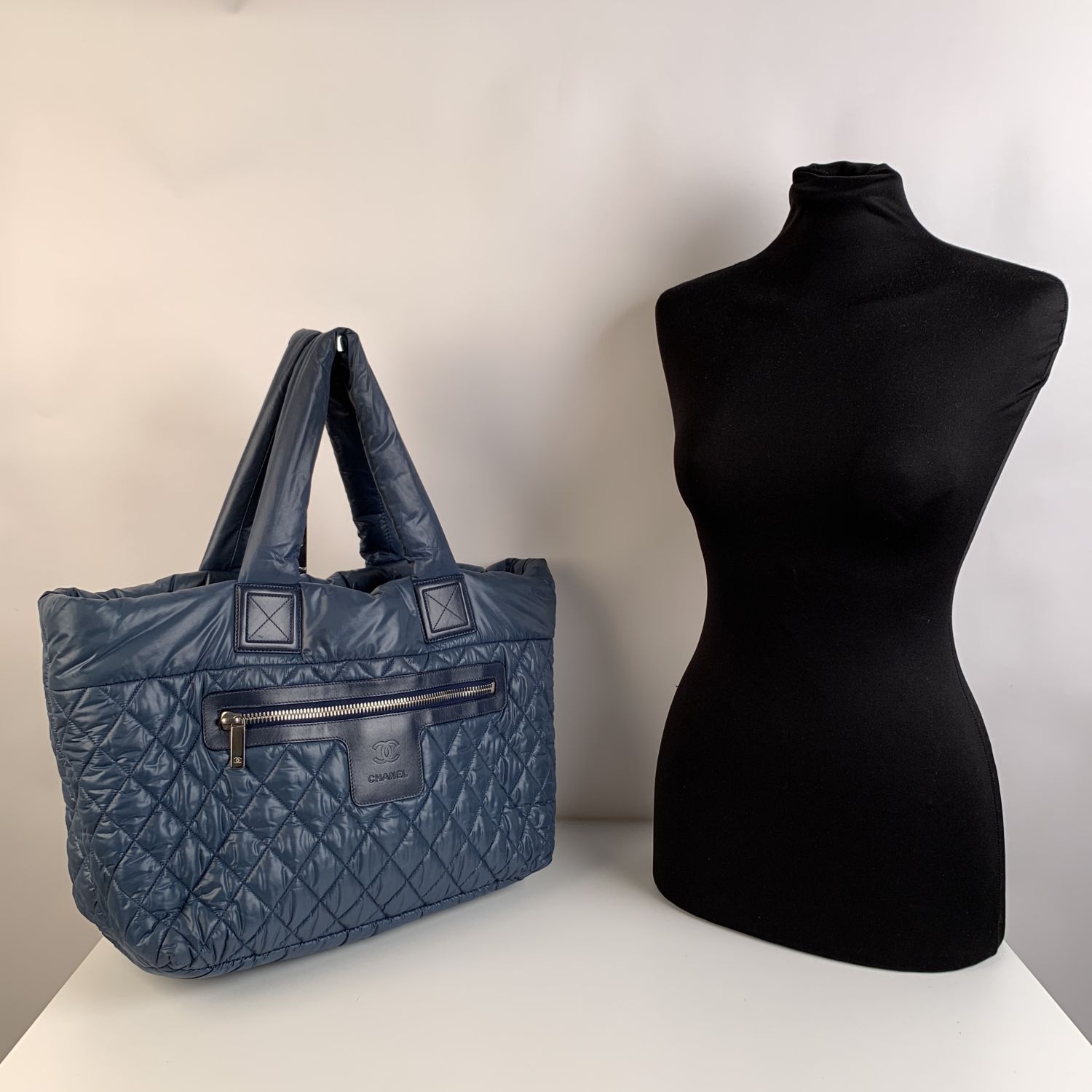 Chanel Blue Black Nylon Reversible Coco Cocoon Tote Bag Handbag - Image 2 of 8