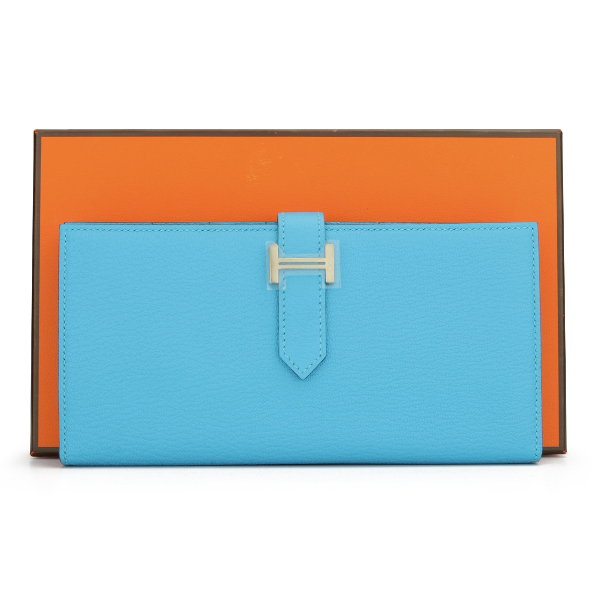 Hermes Bearn Wallet Blue Aztec Goatskin with Palladium Hardware Stamp T 2015 - Image 2 of 5