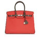 Hermes Birkin 35cm Special Order HSS Rouge Pivoine/ Etain Epsom Leather Brushed Palladium Hardware S