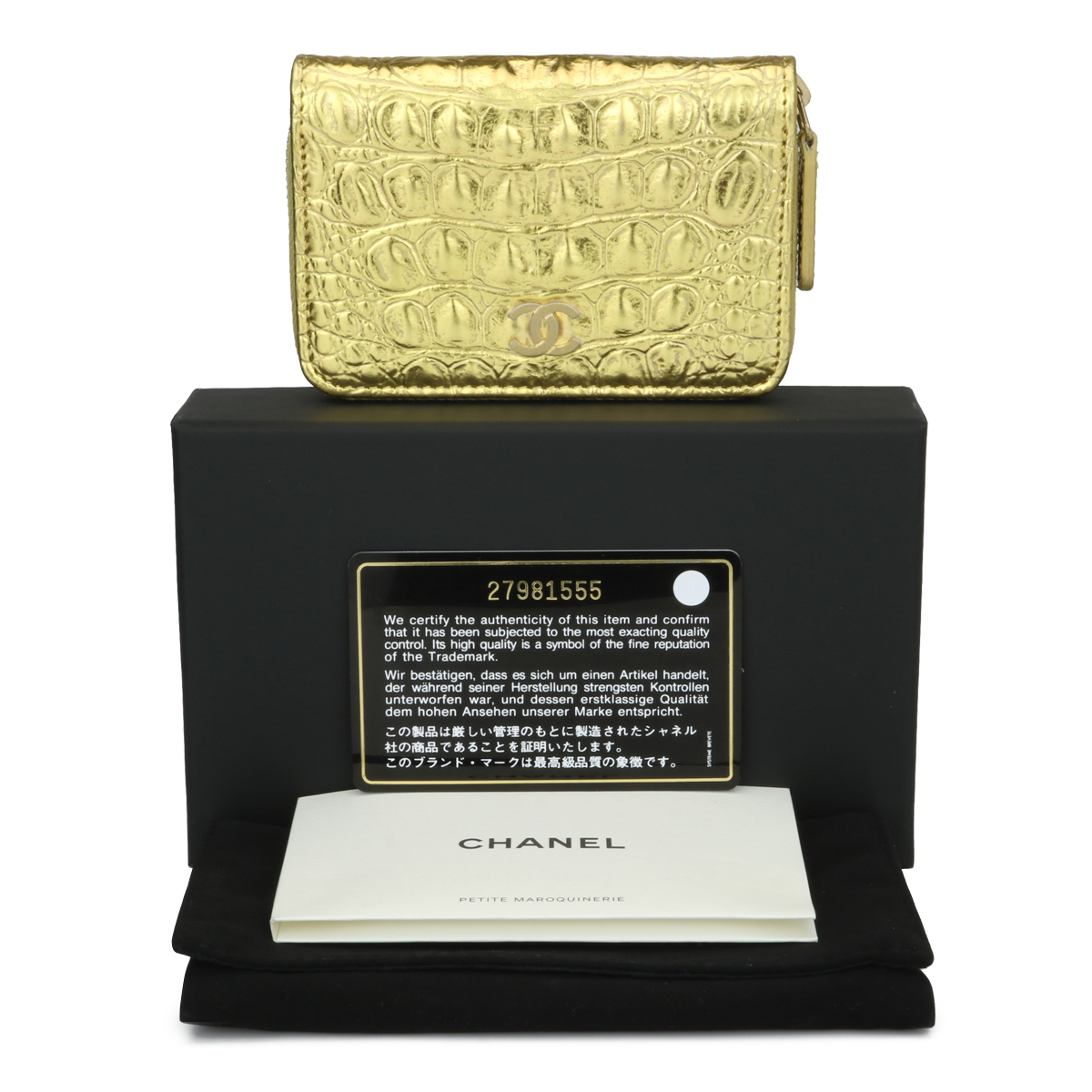 Chanel Small Coin Purse Metallic Gold Crocodile Embossed Calfskin Brushed Gold Hardware 2019 - Bild 2 aus 5