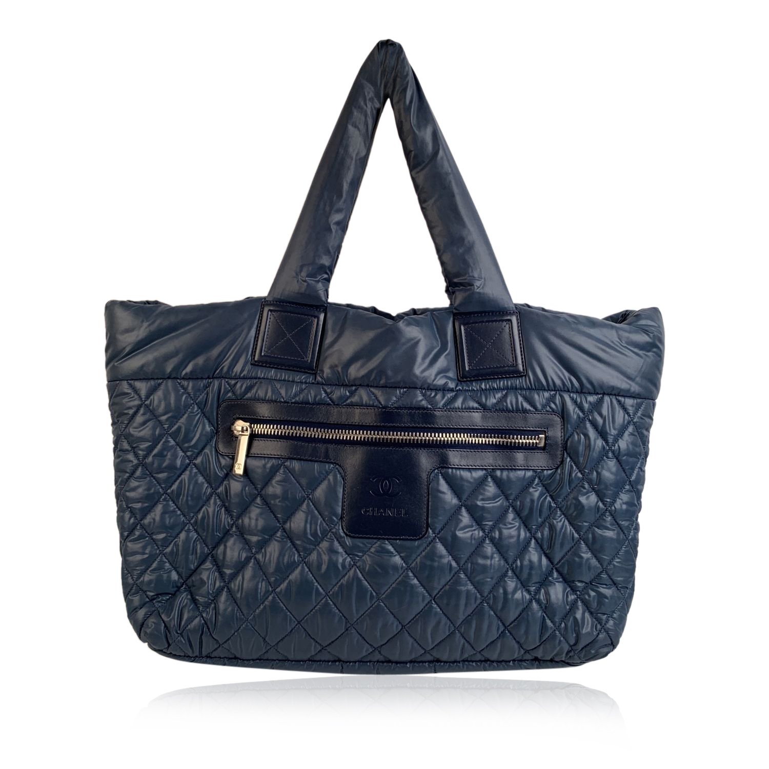 Chanel Blue Black Nylon Reversible Coco Cocoon Tote Bag Handbag