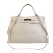 Hermes White Leather Kelly 35 Retourne Top Handle Bag Satchel