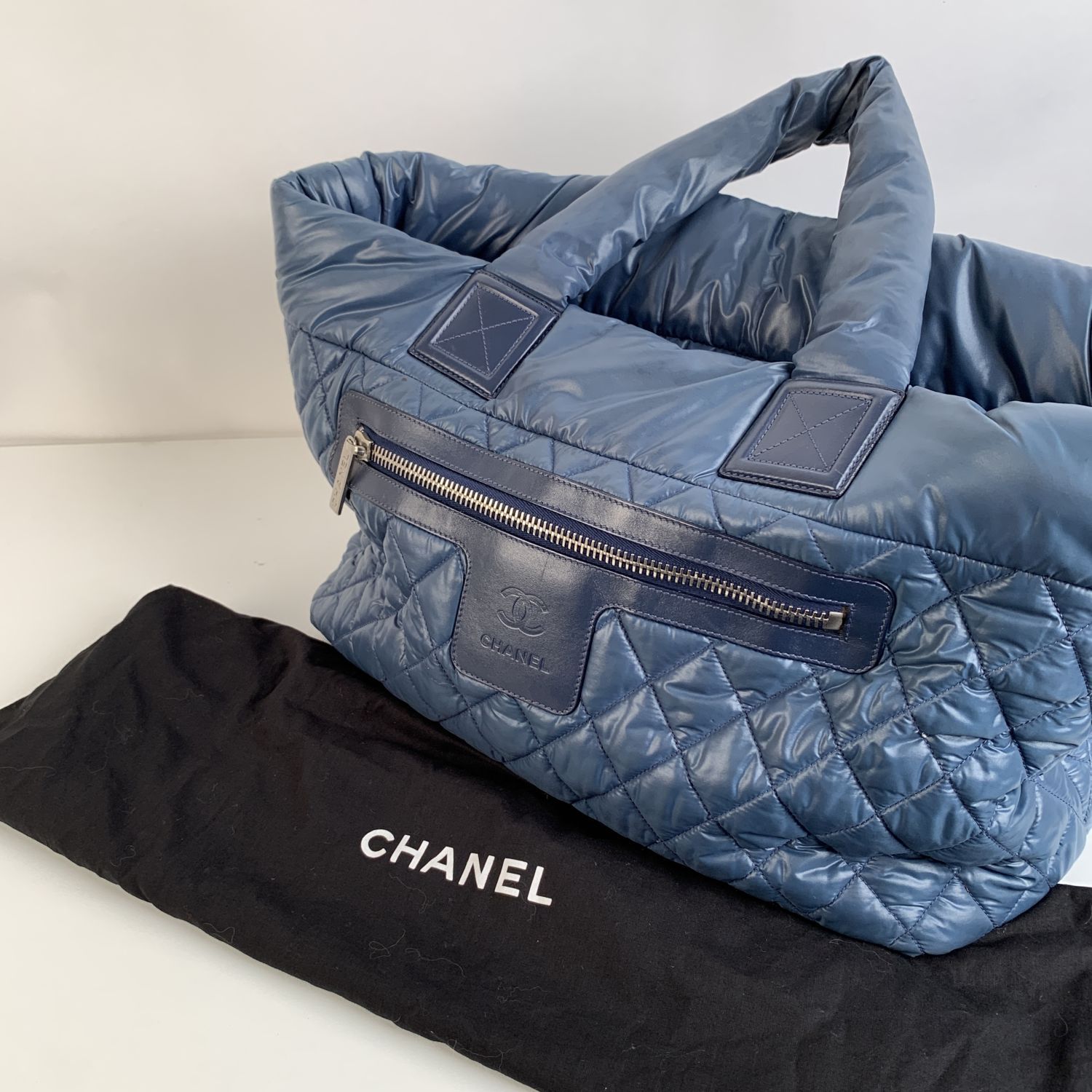 Chanel Blue Black Nylon Reversible Coco Cocoon Tote Bag Handbag - Image 8 of 8