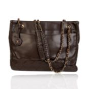 Chanel Vintage Brown Leather Shoulder Bag Tote Bottom Quilting