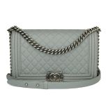 Chanel New Medium Quilted Boy Grey Calfskin Ruthenium Hardware 2017