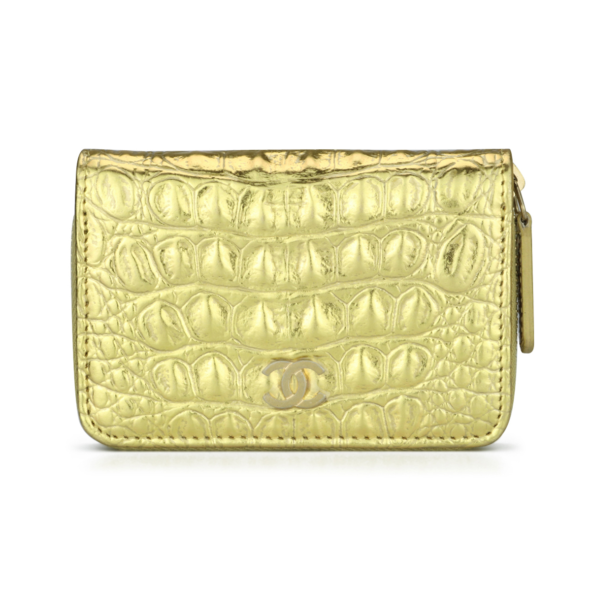 Chanel Small Coin Purse Metallic Gold Crocodile Embossed Calfskin Brushed Gold Hardware 2019