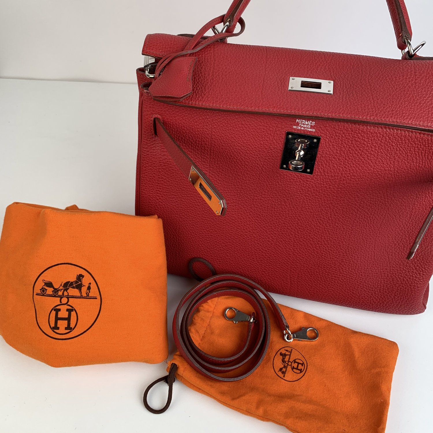 Hermes Red Leather Retourne Kelly 32 Top Handle Bag - Bild 3 aus 10