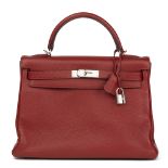 Hermès Rouge H Clemence Leather Kelly 32Cm Retourne