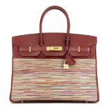 Hermès Rouge H Box Calf Leather Vibrato Birkin 35Cm