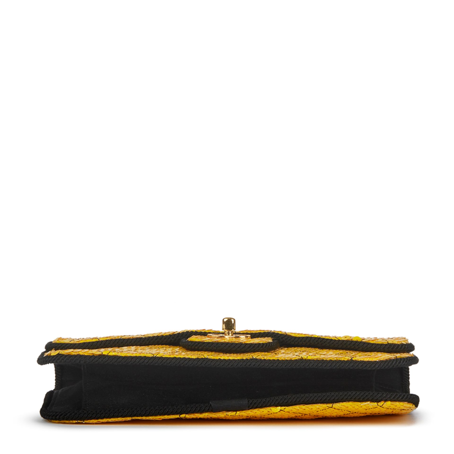 Chanel Yellow Quilted Sequin & Black Fabric Embellished Vintage Classic Single Flap Bag - Image 10 of 13