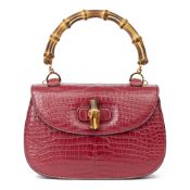 Gucci Burgundy Alligator Leather Bamboo Classic Top Handle