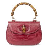 Gucci Burgundy Alligator Leather Bamboo Classic Top Handle