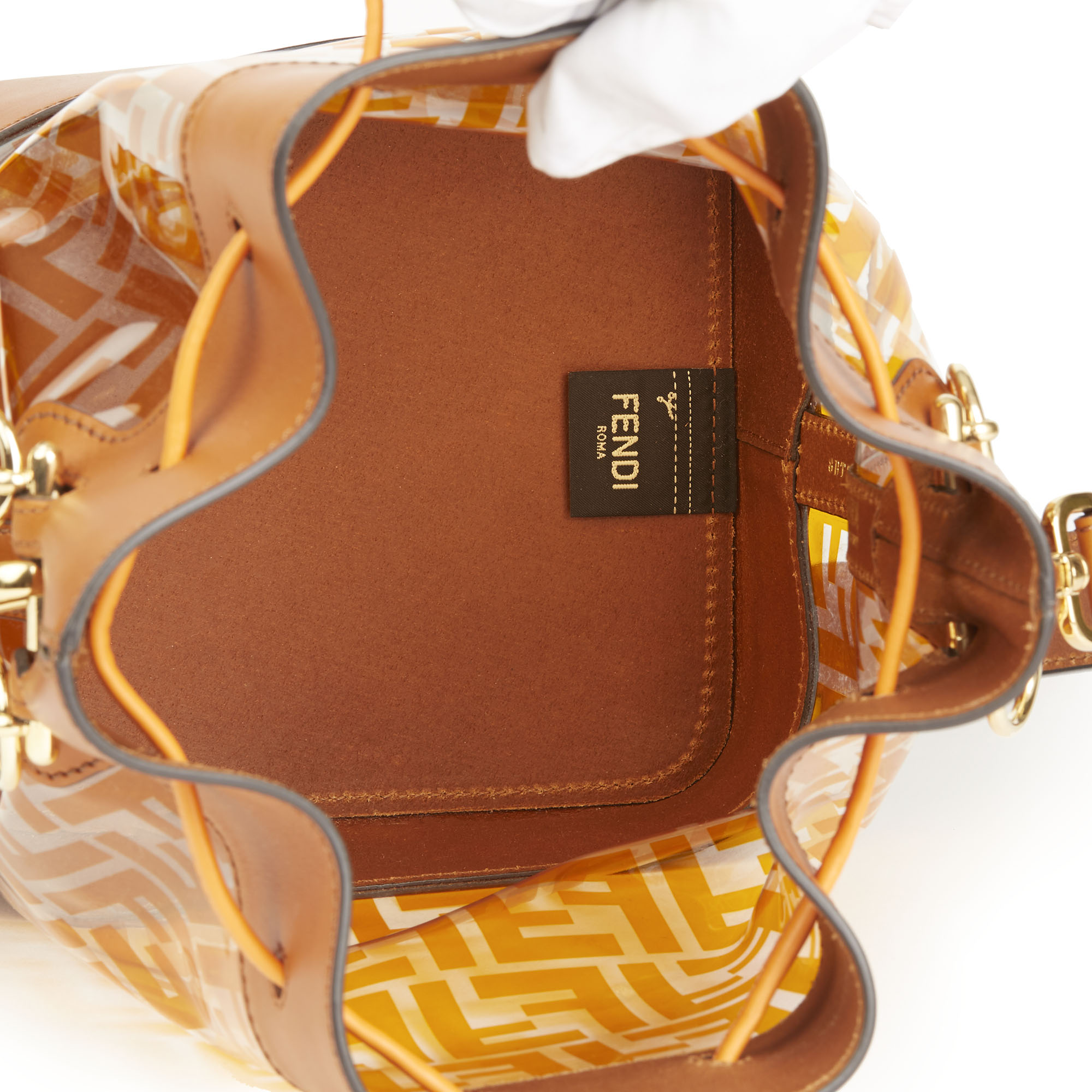 Fendi Brown Calfskin Leather & Monogram Pvc Mon Tresor Bucket Bag - Image 4 of 12