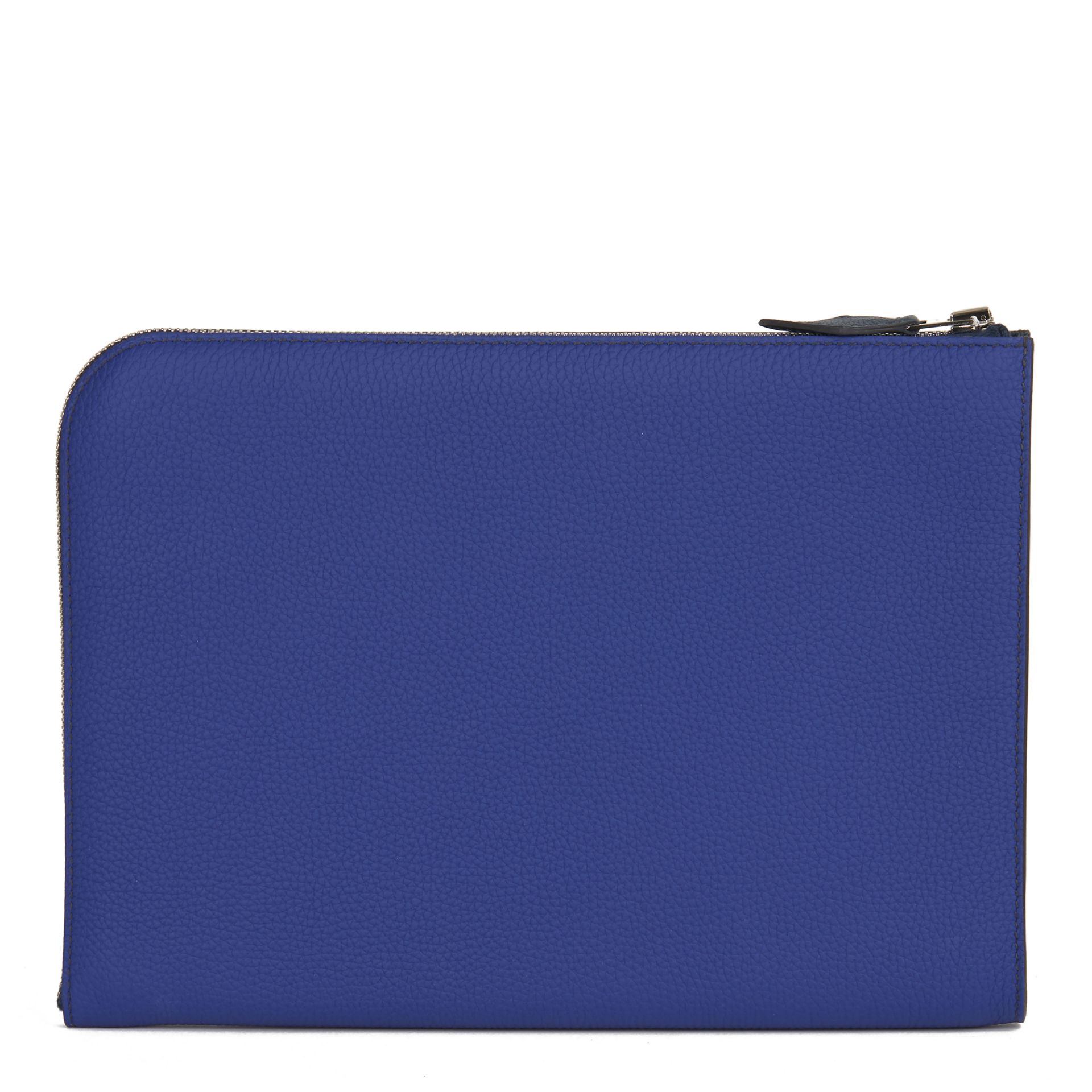 Hermès Bleu De Prusse & Bleu Electric Togo Leather Endless Road Zip Tablet Pochette - Image 10 of 12