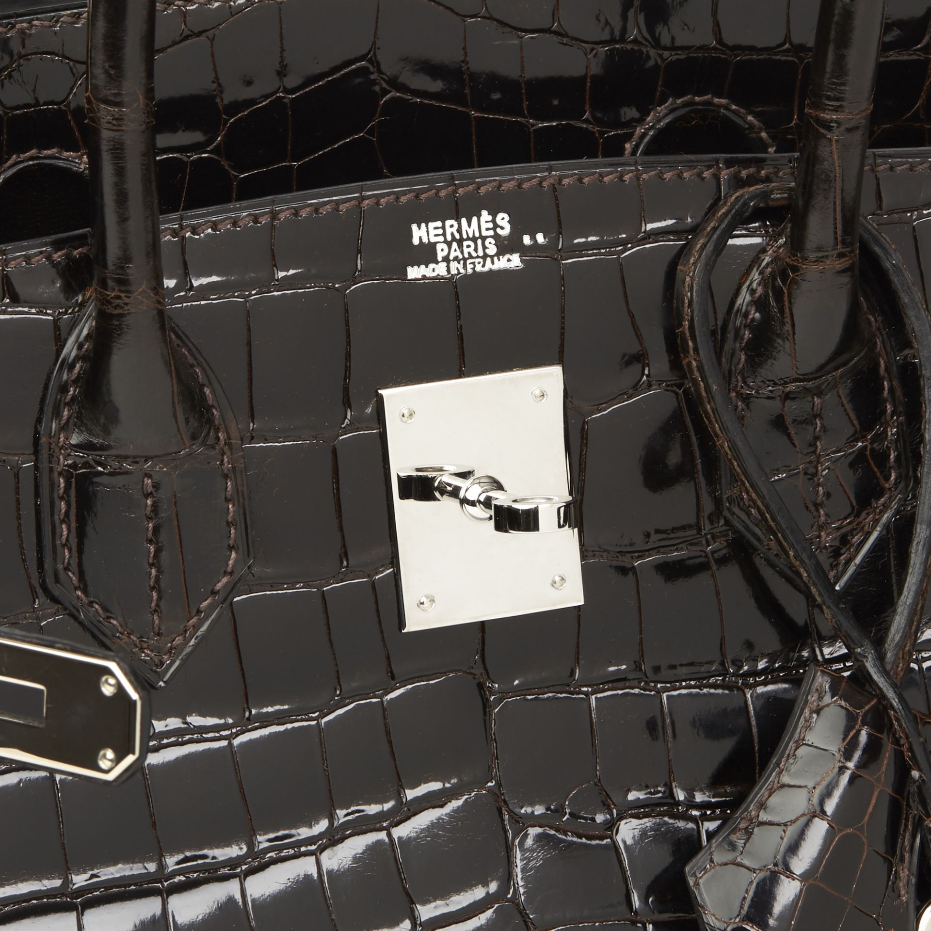 Hermès Marron Fonce Shiny Niloticus Crocodile Leather Birkin 30Cm - Image 6 of 11