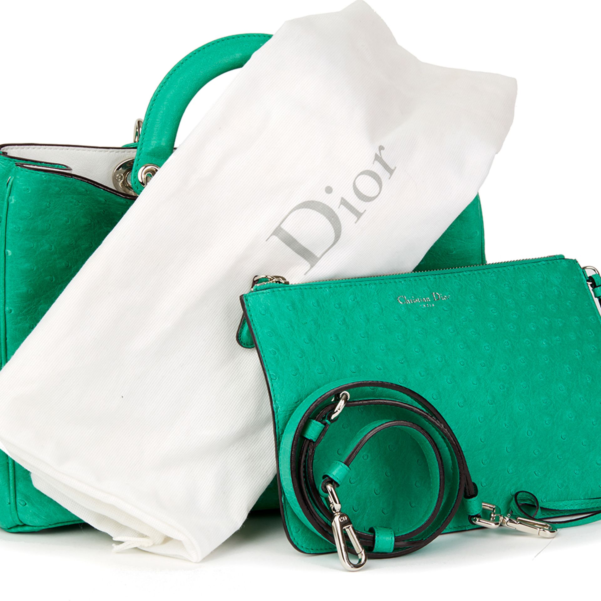 Christian Dior Emerald Ostrich Leather Diorissimo Mm - Image 3 of 11