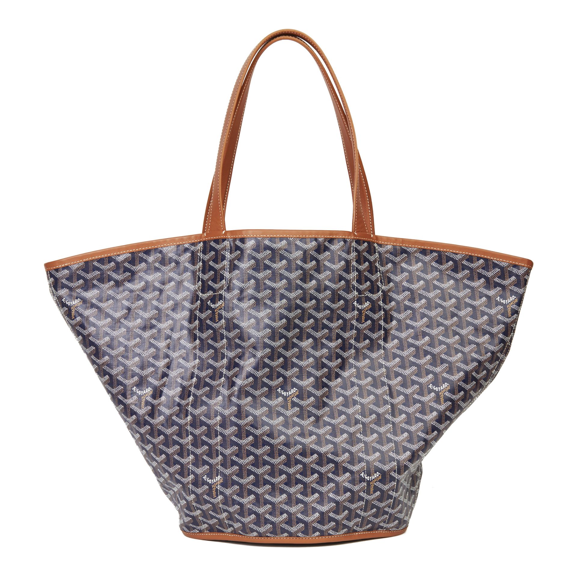 Goyard Blue Chevron Coated Canvas & Brown Calfskin Leather Reversible Belharra Biarritz Tote - Image 6 of 11