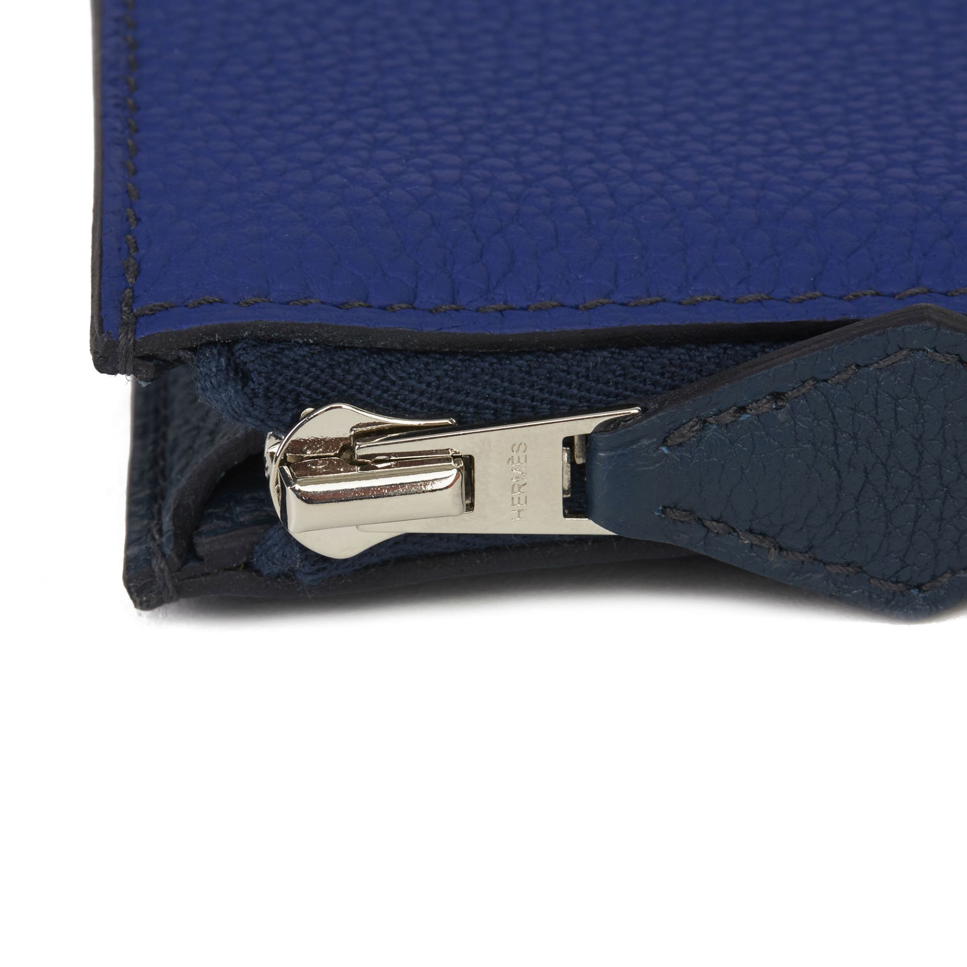 Hermès Bleu De Prusse & Bleu Electric Togo Leather Endless Road Zip Tablet Pochette - Image 7 of 12