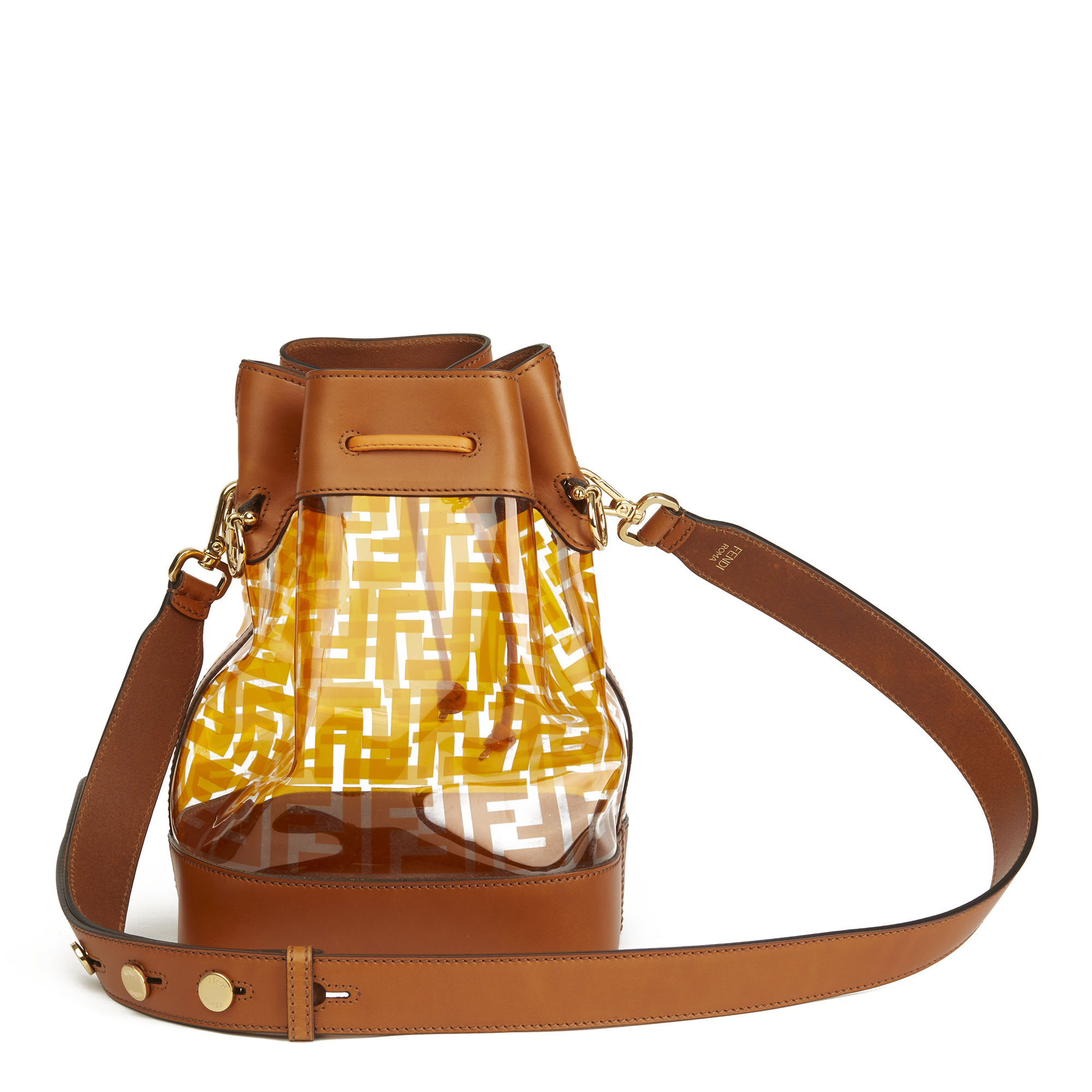 Fendi Brown Calfskin Leather & Monogram Pvc Mon Tresor Bucket Bag - Image 10 of 12