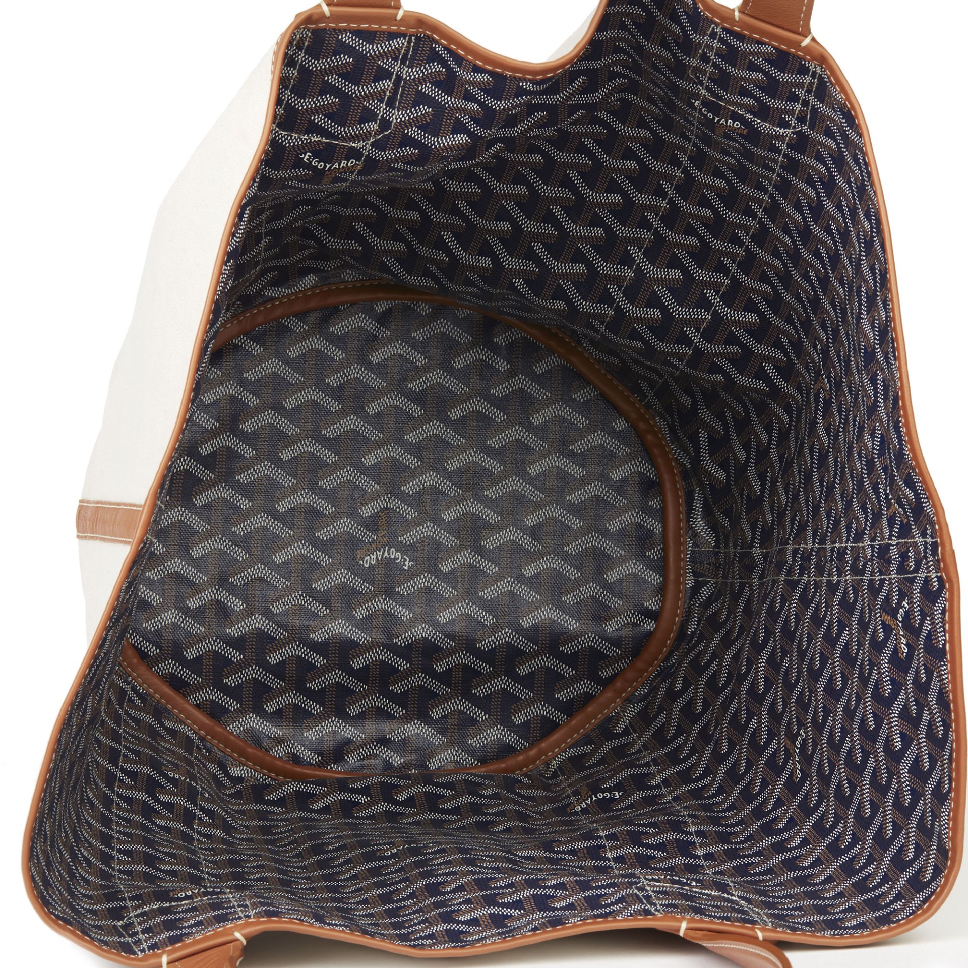 Goyard Blue Chevron Coated Canvas & Brown Calfskin Leather Reversible Belharra Biarritz Tote - Image 4 of 11