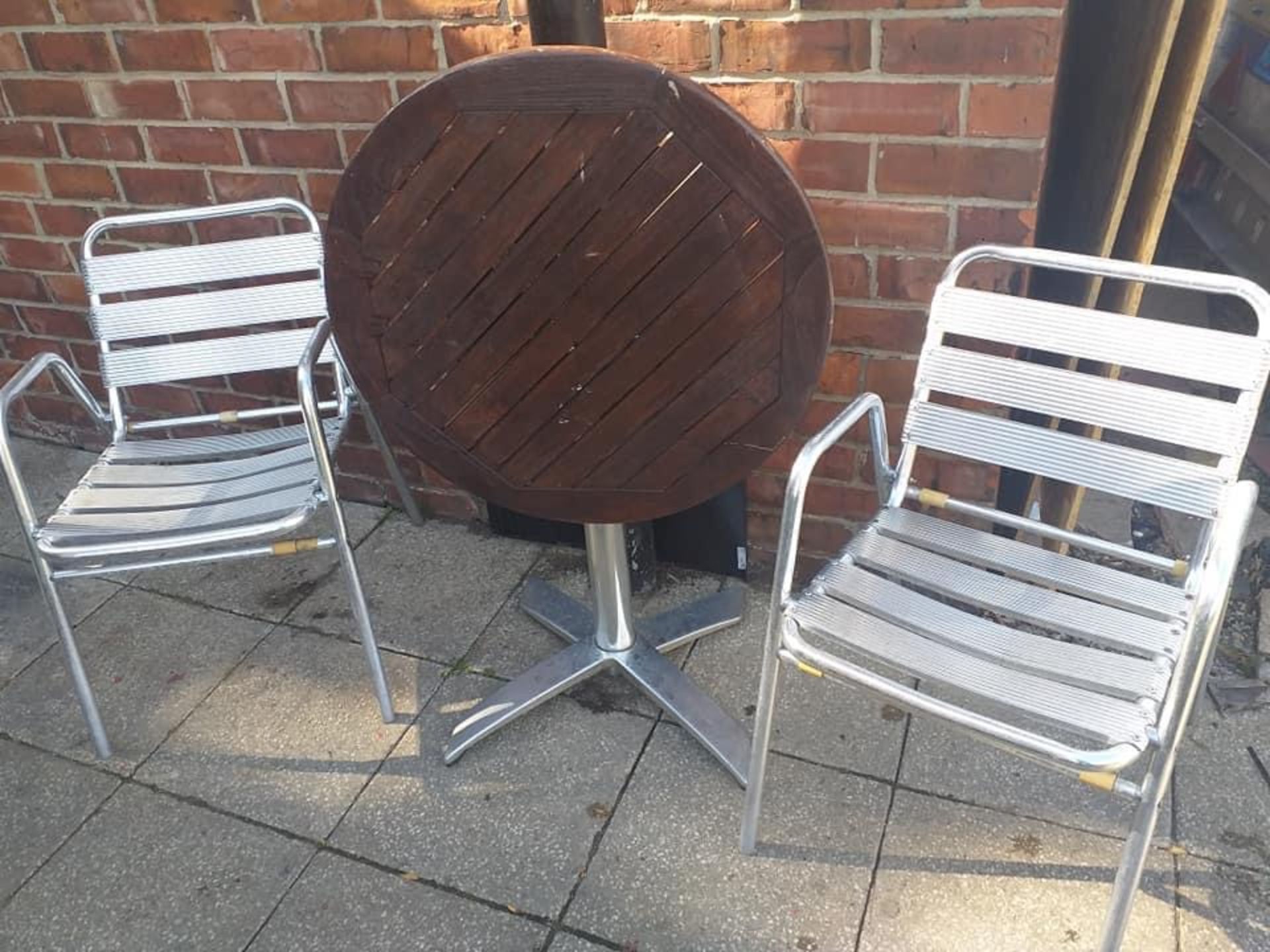 Aluminium staked chairs and folding table - Image 2 of 2