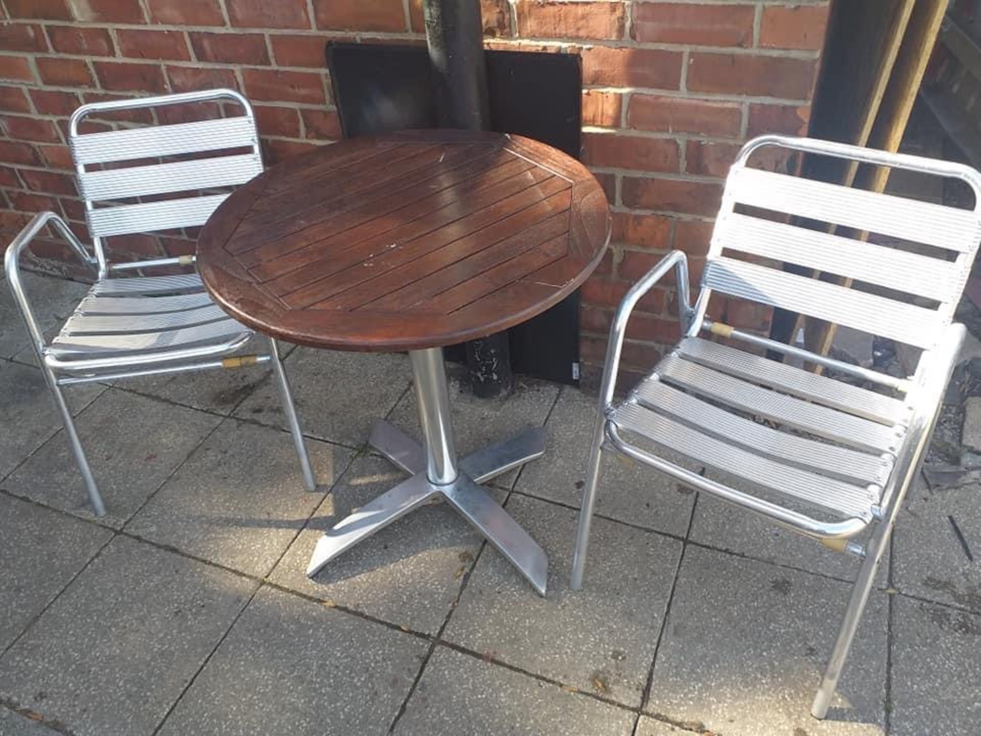 Aluminium staked chairs and folding table