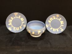 Wedgwood Jasperware Pedestal Bowl and Two Wall Plates