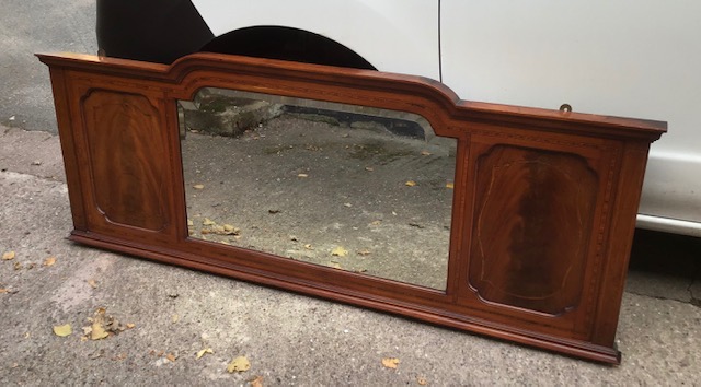 Antique Edwardian Mahogany inlaid overmantle.