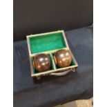 Vintage Set of cased crown green bowls