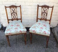 Antique pair of late Victorian walnut side chairs.