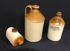 Antique Earthenware demijons and an earthanware bed warmer