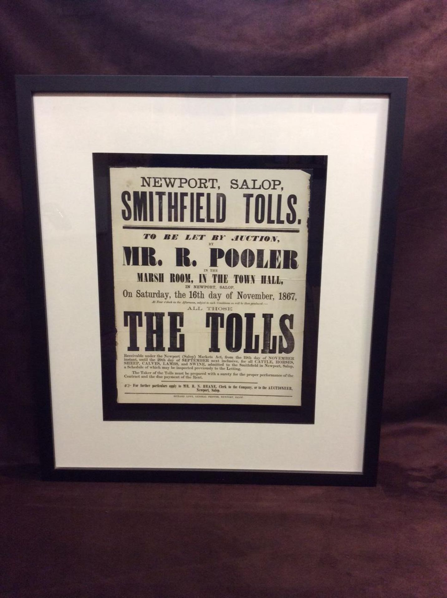 A Framed Victorian Auction Poster dated 1867