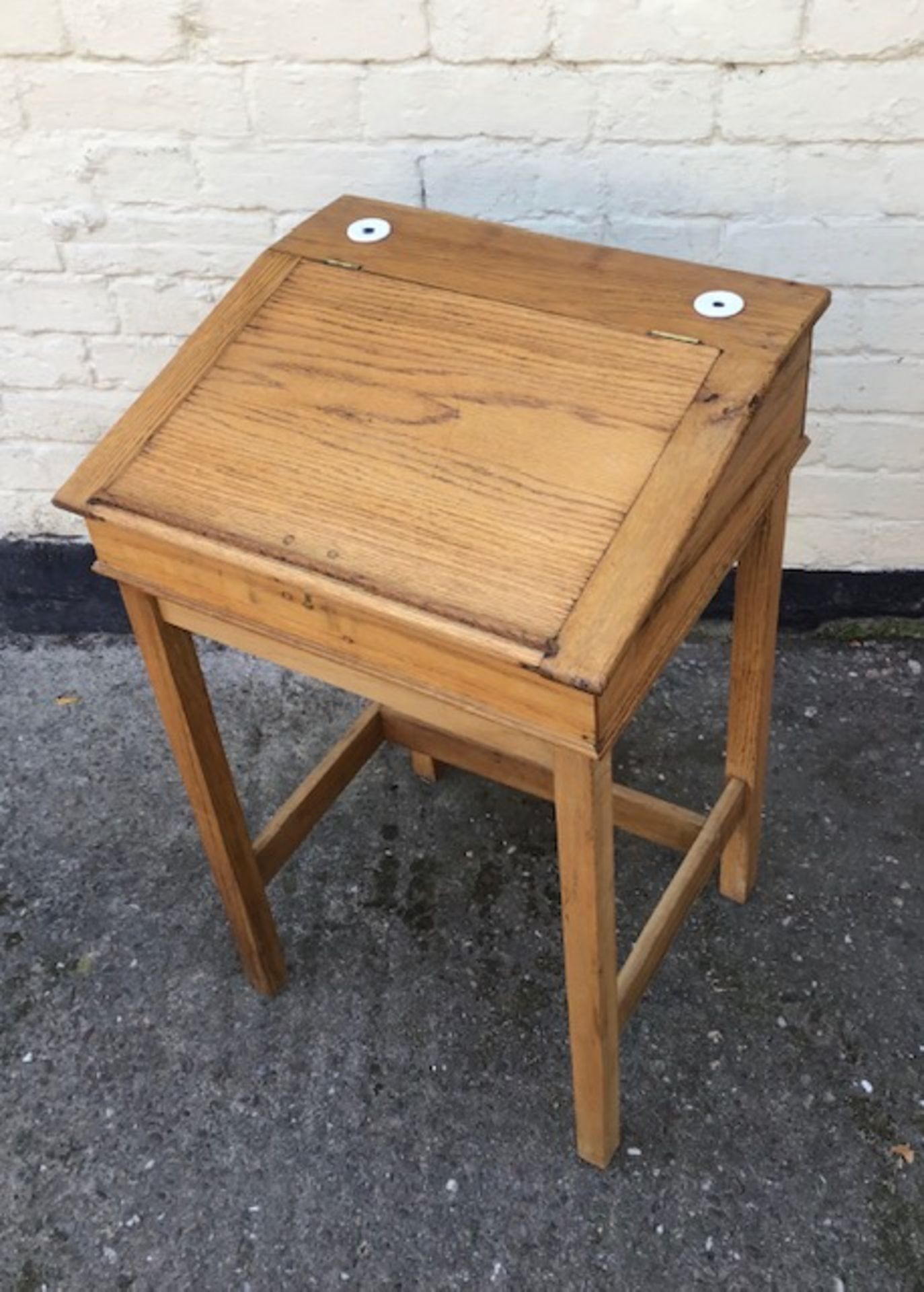 Antique vintage oak childs school desk.