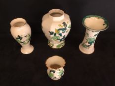 A group of four assorted 'Masons' Chartruese pattern Vases