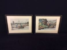 A pair of framed hand tinted lithograph prints by Henry Thomas Alken.