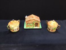 Two Beswick lidded condiment pots & a Beswick Cheese/ Butter dish