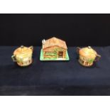 Two Beswick lidded condiment pots & a Beswick Cheese/ Butter dish